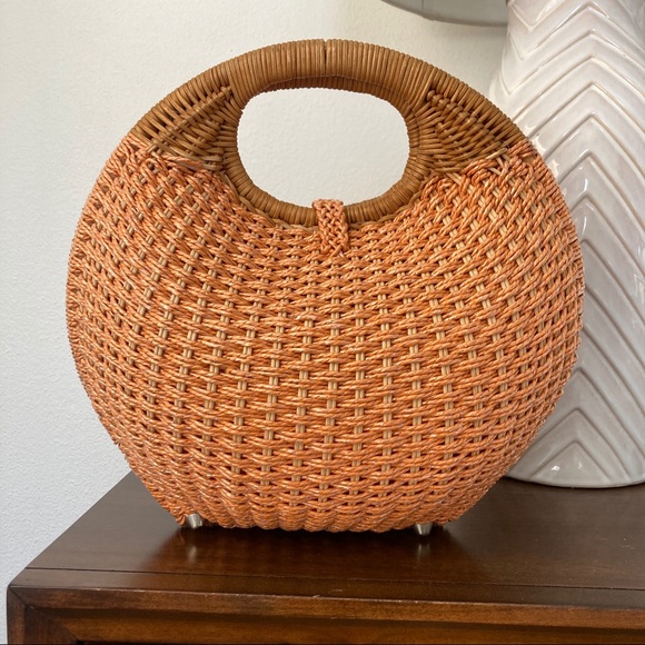 VINTAGE WOVEN WICKER BAG CULT GAIA BOTTEGA VENETA FREE PEOPLE ANTHROPOLOGIE BOHO - Picture 12 of 13